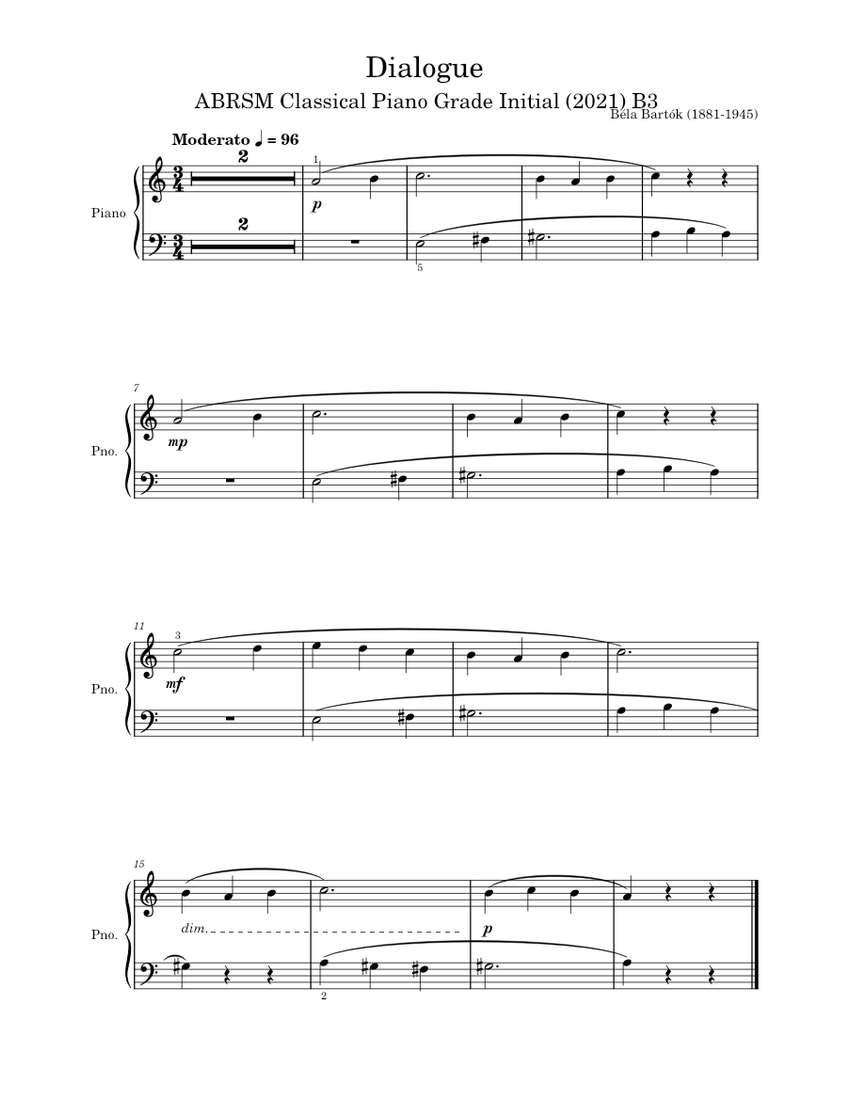 Dialogue from First Term at the Piano – Béla Bartók Sheet music for ...