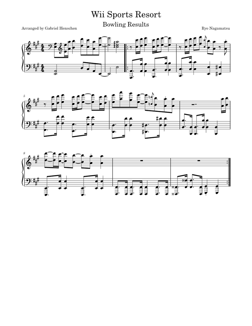 Wii Sports Resort - Bowling Results Sheet music for Piano (Solo) |  Musescore.com