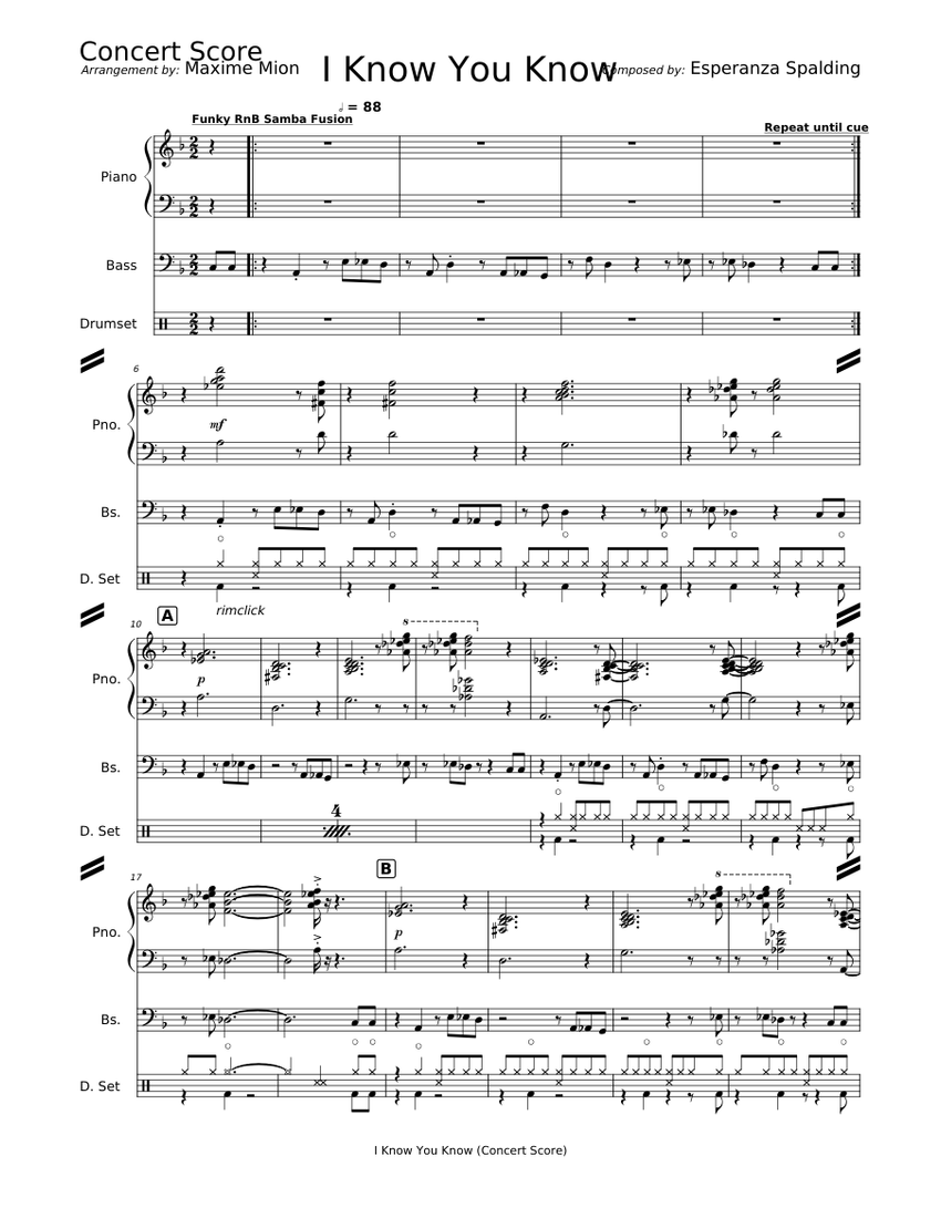 I Know You Know Sheet music for Piano, Bass guitar, Drum group (Mixed Trio)  | Musescore.com