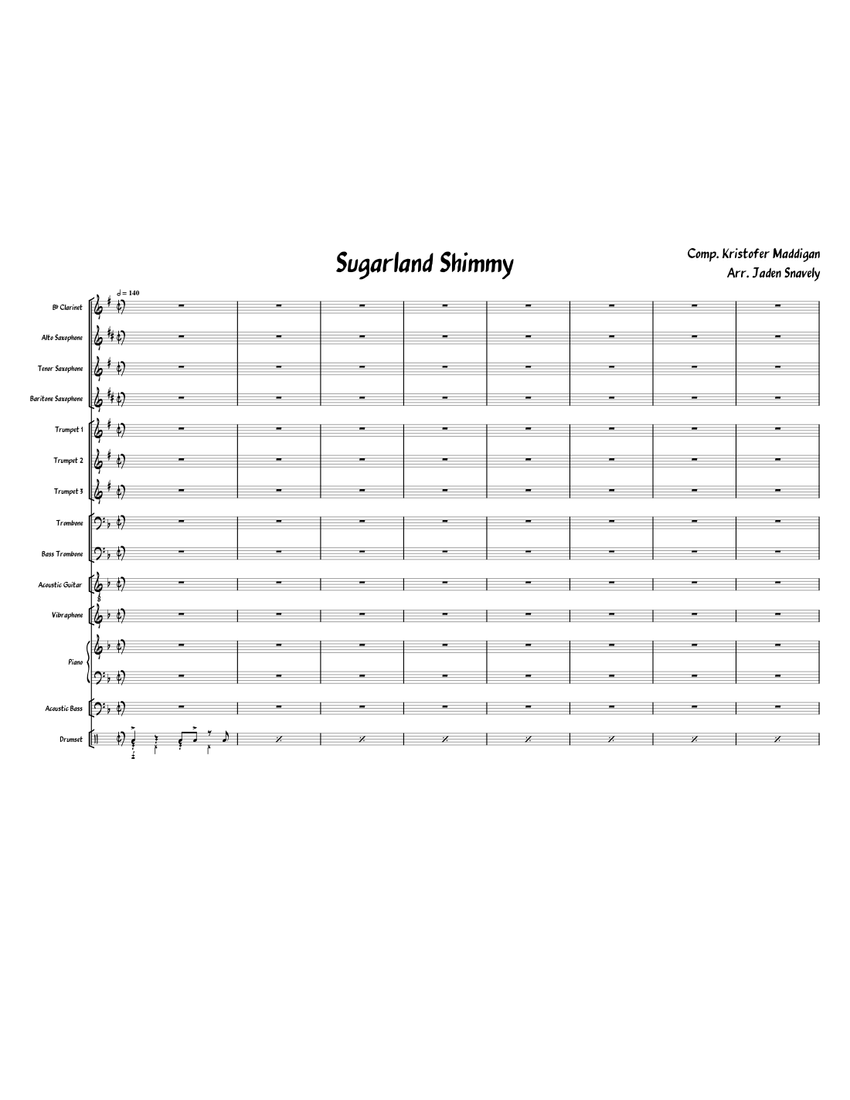 Sugarland Shimmy (CUPHEAD) Sheet music for Piano, Trombone, Trombone bass,  Clarinet in b-flat & more instruments (Jazz Band) | Musescore.com