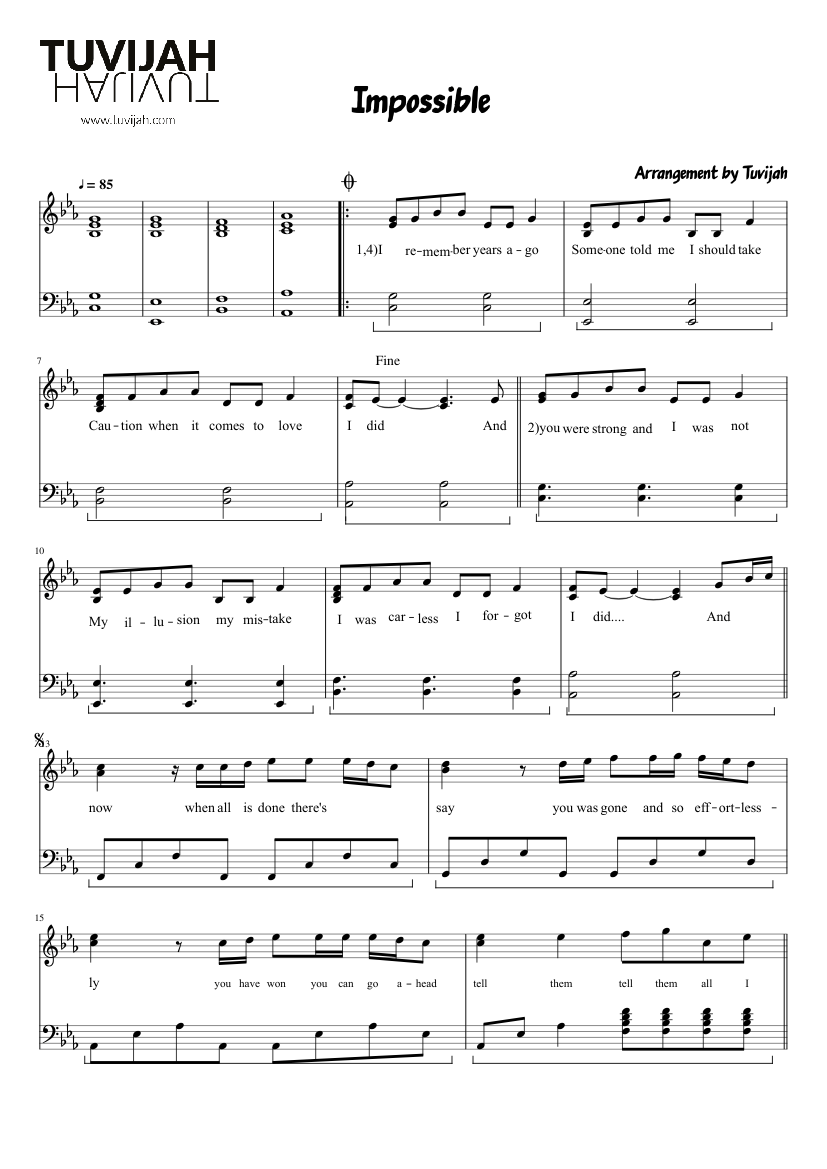 Impossible - easy Arrangement (Arrangement) Sheet music for Piano (Solo) |  Musescore.com