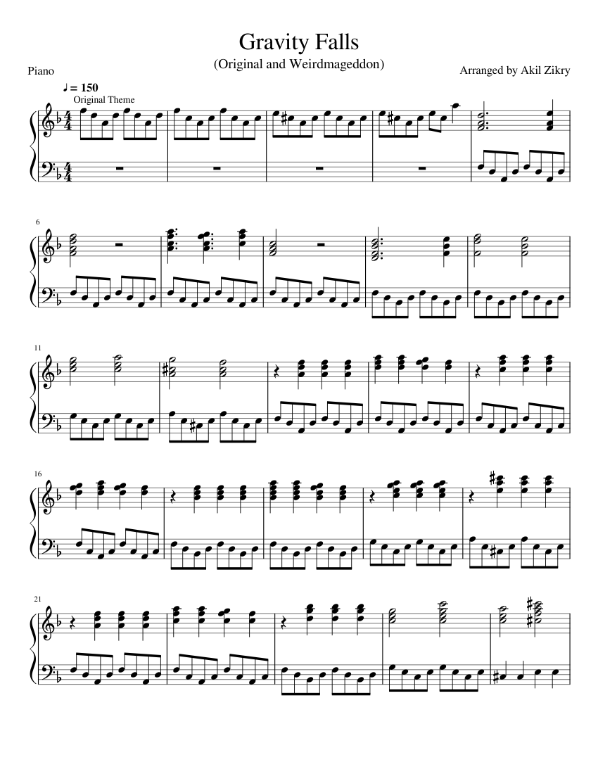 Gravity Falls Original and Weirdmageddon Sheet music for Piano (Solo) |  Musescore.com