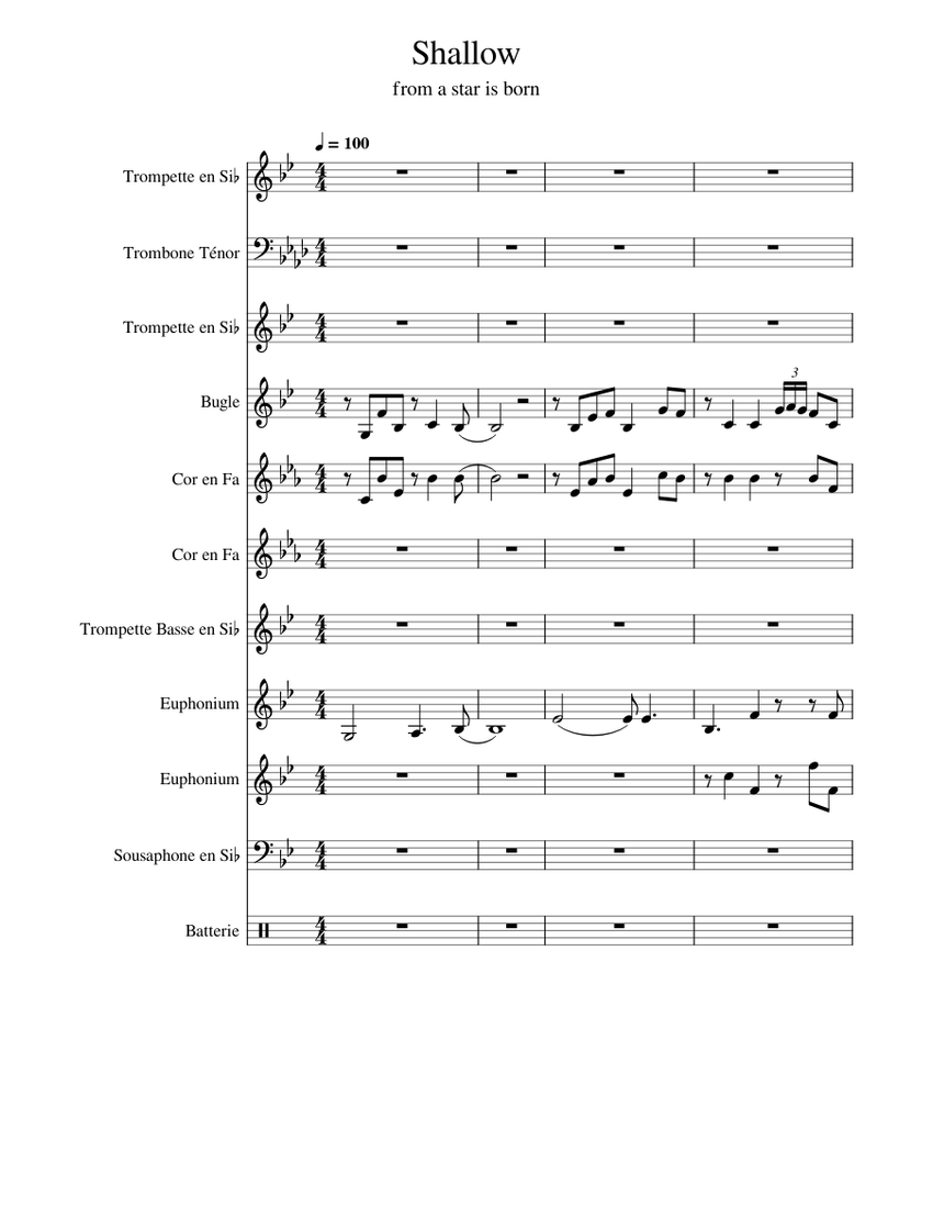 Shallow Instrument Shallow – Lady Gaga Shallow Sheet music for Euphonium, Trombone tenor ...