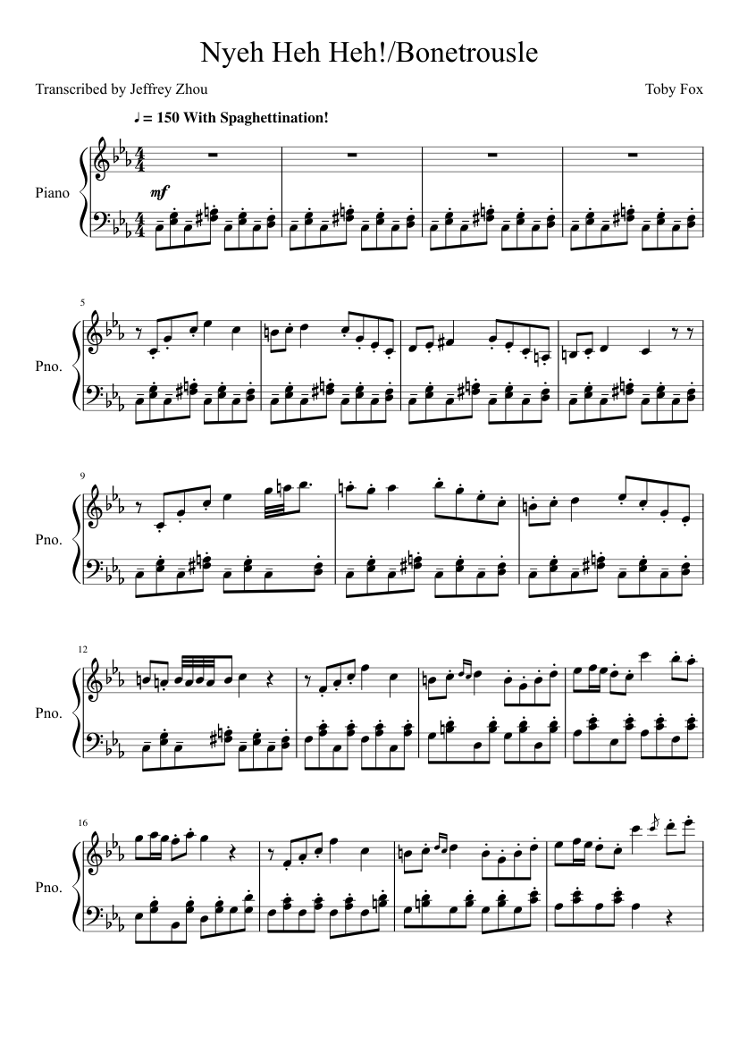 Undertale OST - Nyeh Heh Heh!/Bonetrousle Sheet music for Piano (Solo) |  Musescore.com