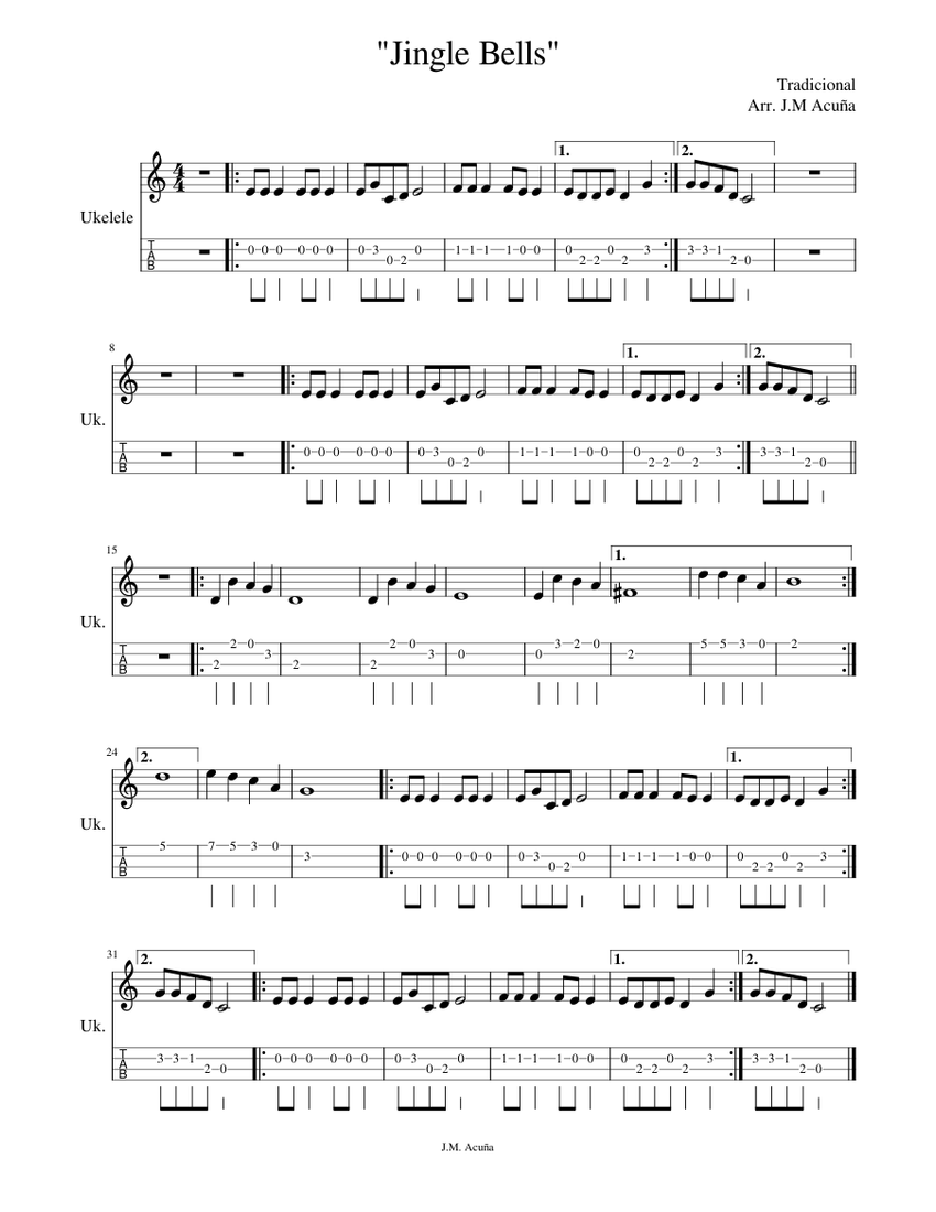 Jingle Bells" - Ukulele Sheet music for Ukulele (Solo) | Download and print  in PDF or MIDI free sheet music for Jingle Bells by James Pierpont  (classical ) | Musescore.com