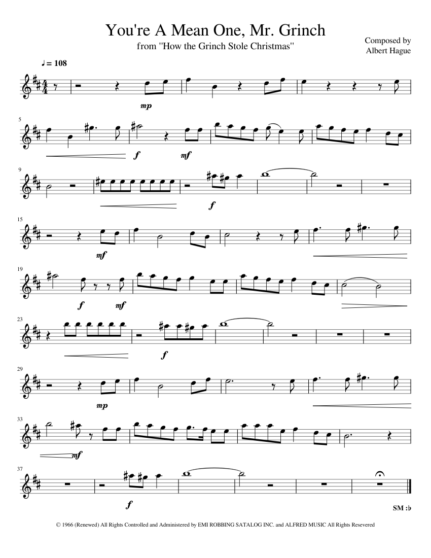 You're A Mean One, Mr. Grinch Sheet music for Violin (Solo) | Musescore.com