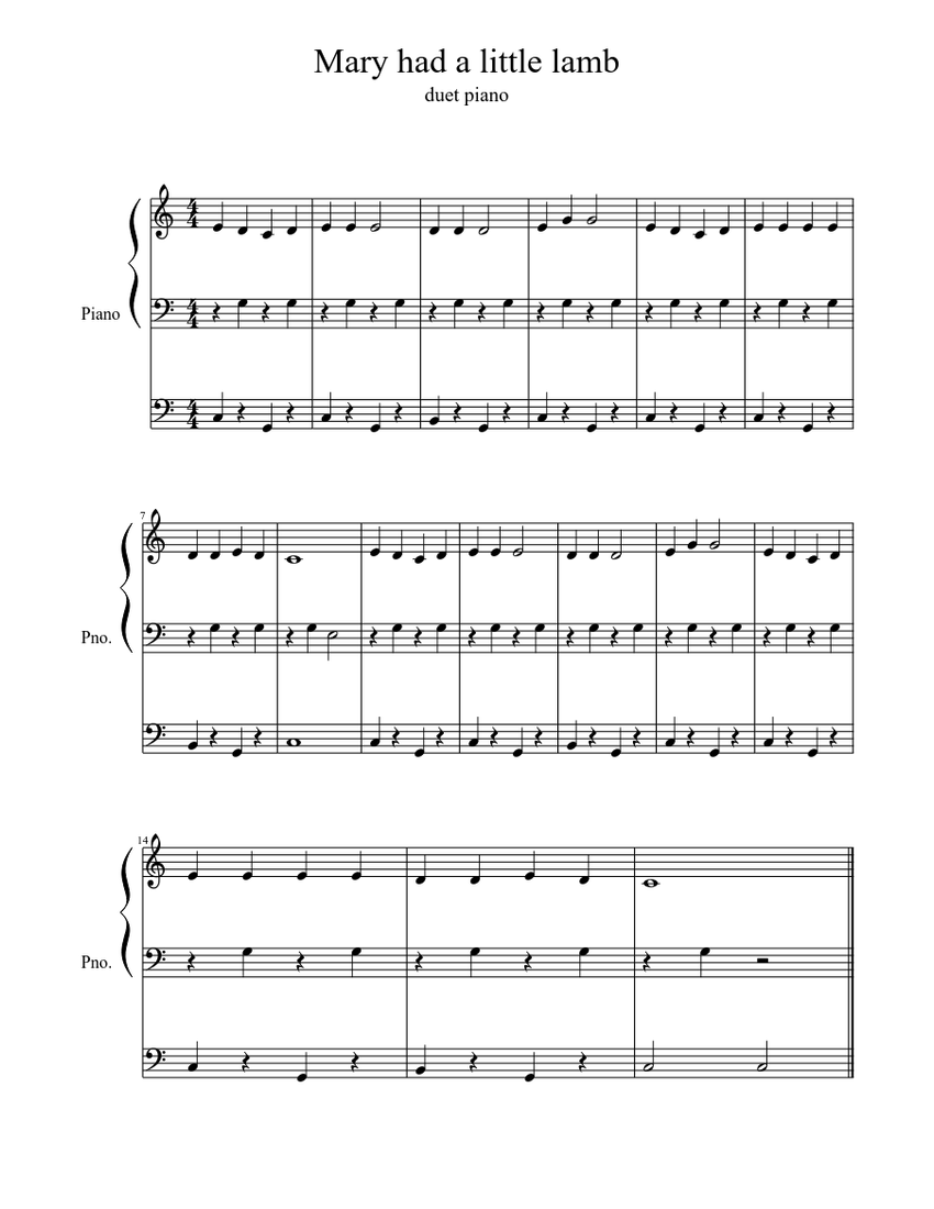 Mary had a little lamb Sheet music for Piano (Solo) | Musescore.com
