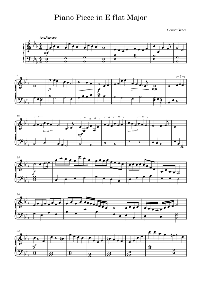 Piano Piece In E Flat Major Sheet Music For Piano Solo Easy 