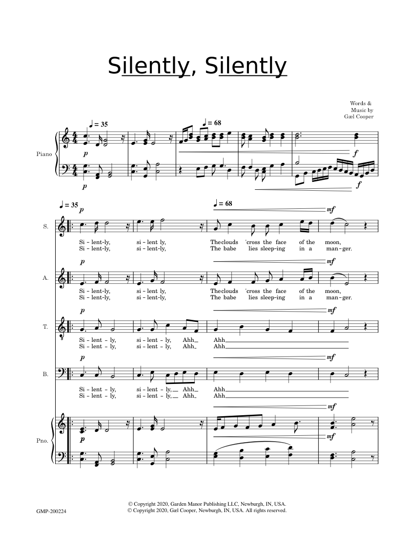 Silently Silently Satb Gæl Cooper Sheet Music For Piano Soprano Alto Tenor And More 