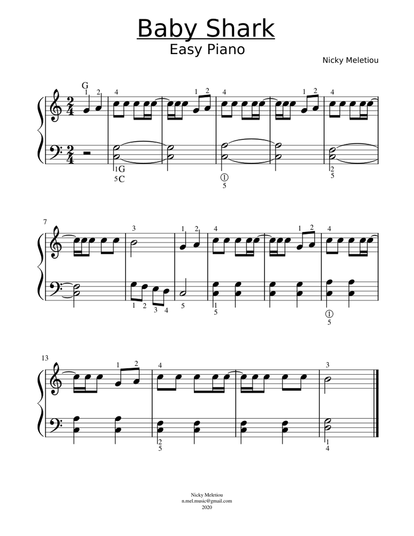 Baby Shark - Easy piano Sheet music for Piano (Solo) | Musescore.com