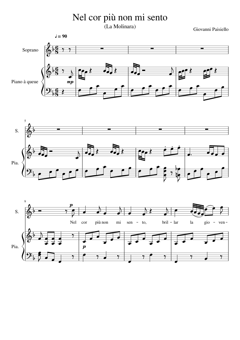 Nel Cor Piu Non Mi Sento La Molinara G Paisiello Sheet Music For Soprano Piano Piano Voice Musescore Com