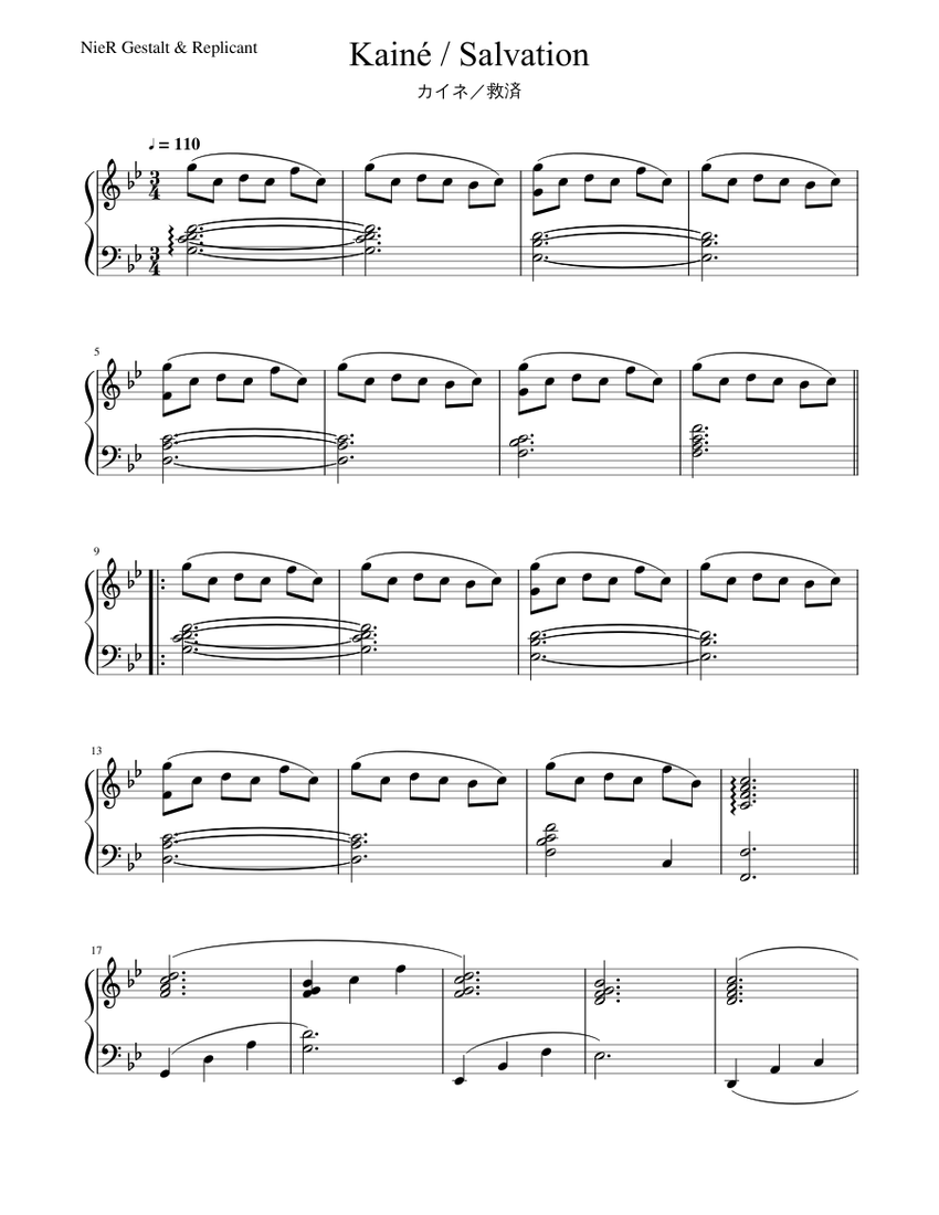 NieR Replicant - Kainé / Salvation Sheet music for Piano (Solo) |  Musescore.com