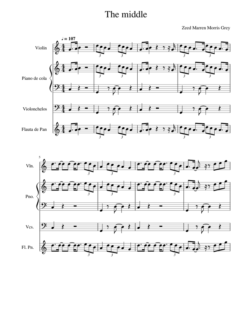 The middle Sheet music for Piano, Violin, Strings group, Flute other ...