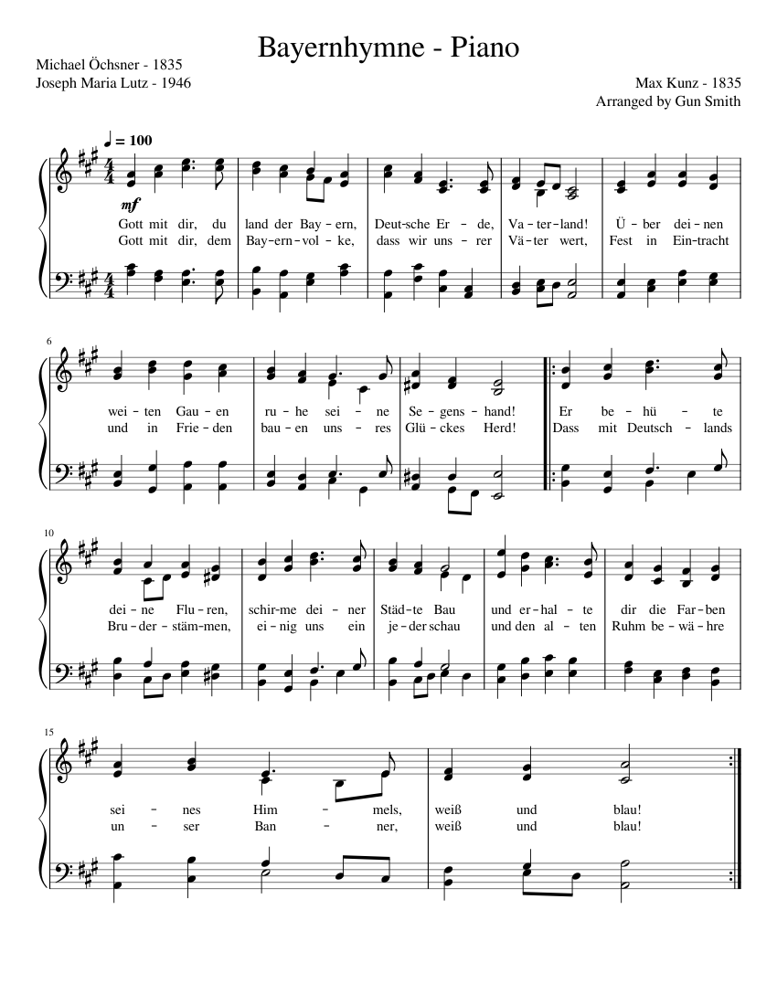 Bayernhymne – Max Kunz Sheet music for Piano (Solo) Easy | Musescore.com