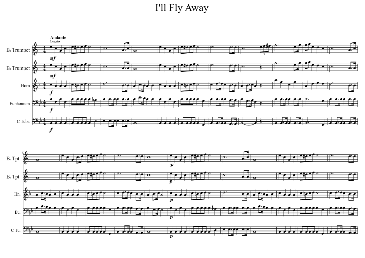 I'll Fly Away Brass Quintet Sheet music for Tuba, Trumpet other (Mixed