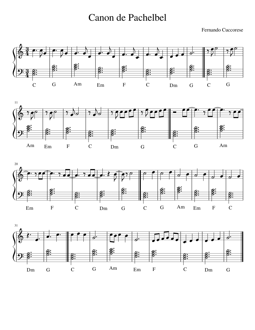 Canon de Pachelbel Sheet music for