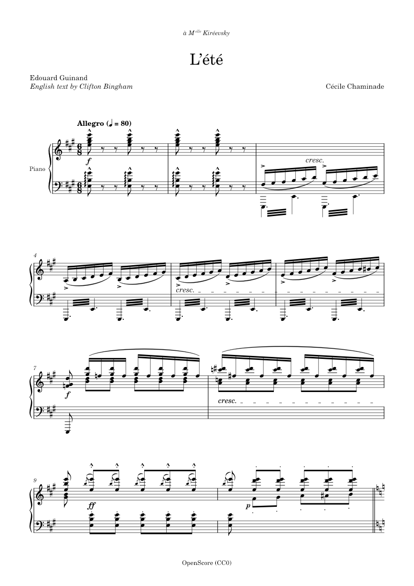 Chaminade, Cécile L’été Sheet music for Piano, Vocals (PianoVoice