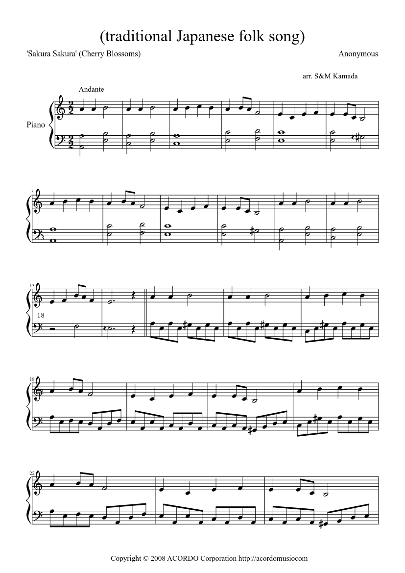 Sakura Sakura' (Cherry Blossoms) Sheet music for Piano (Solo) |  Musescore.com