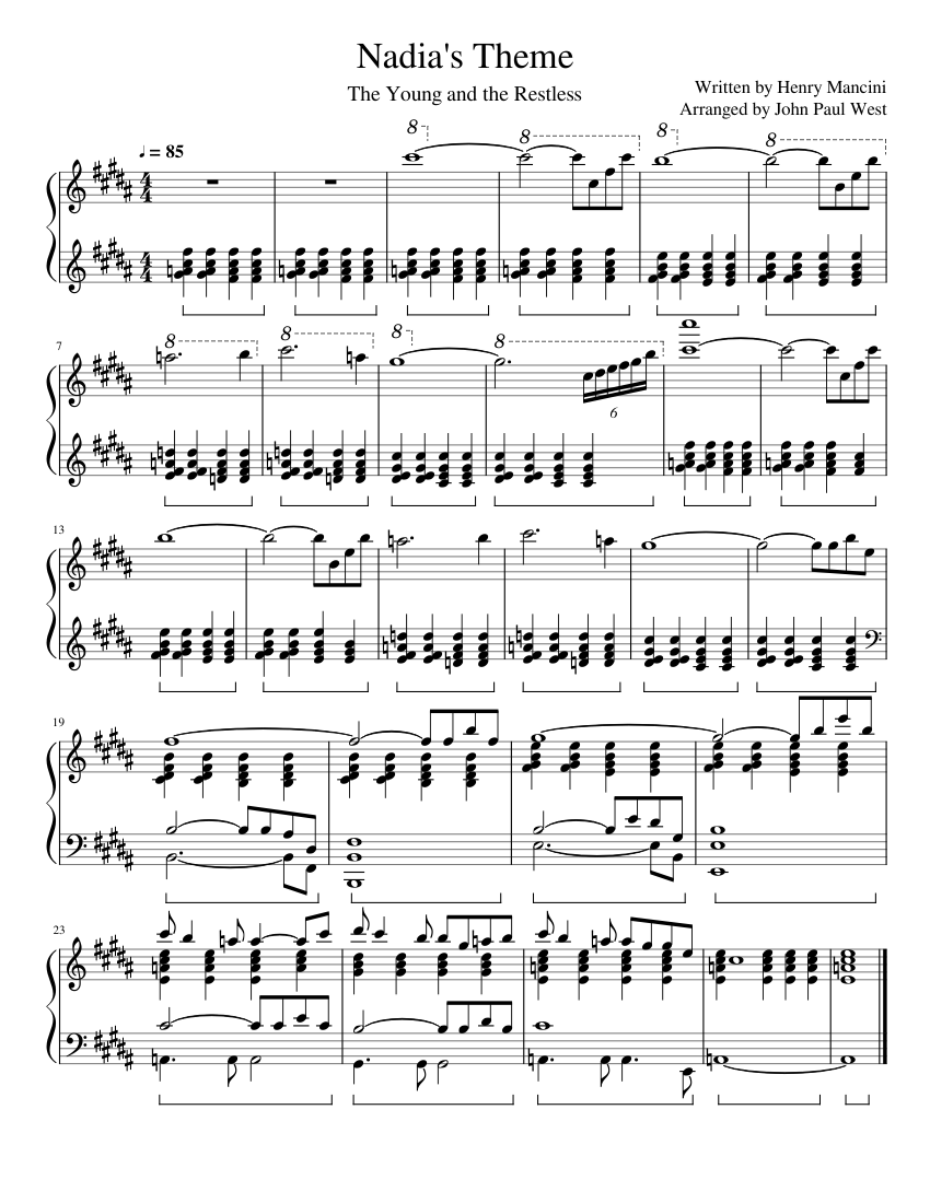 Nadia's Theme from The Young and the Restless Sheet music for Piano (Solo)  | Musescore.com