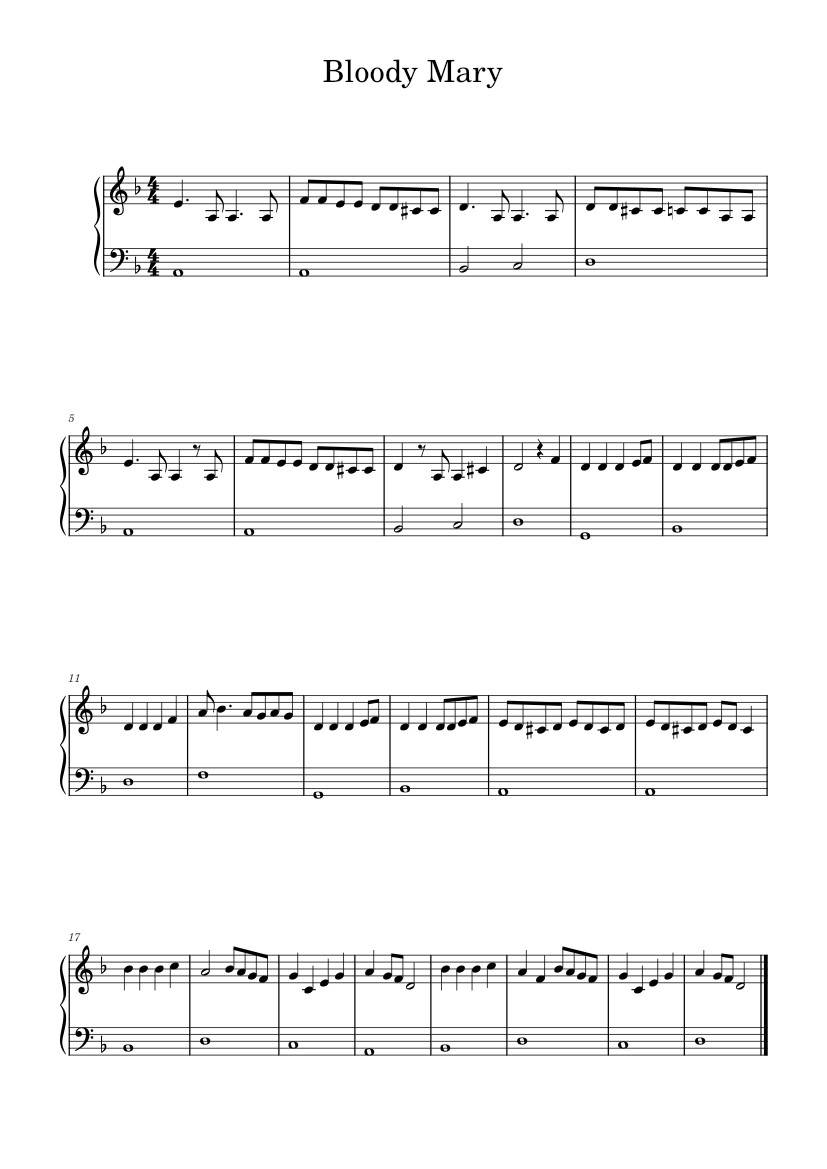 Bloody Mary Piano Sheet Music