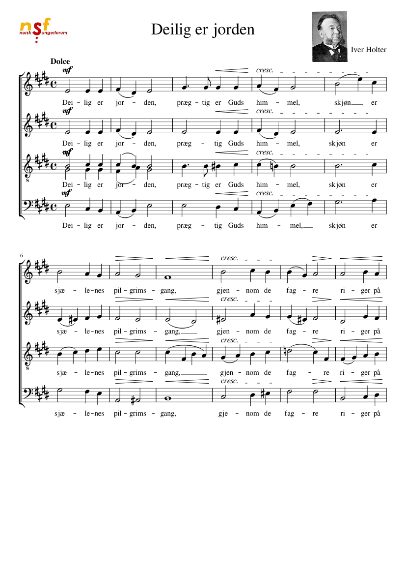 Deilig er jorden (Holter) SATB Sheet music for Soprano, Alto, Tenor, Bass  voice (Choral) | Musescore.com
