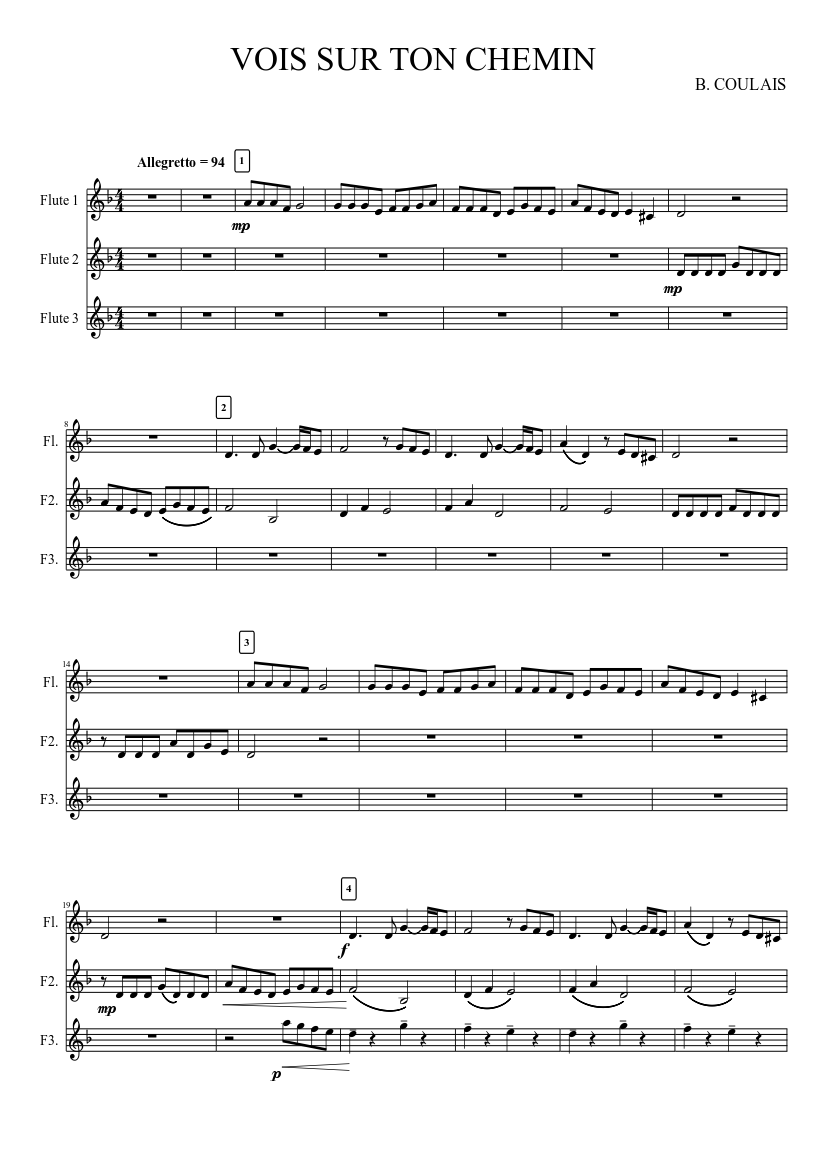 VOIS SUR TON CHEMIN Sheet music for Flute (Mixed Trio) | Musescore.com