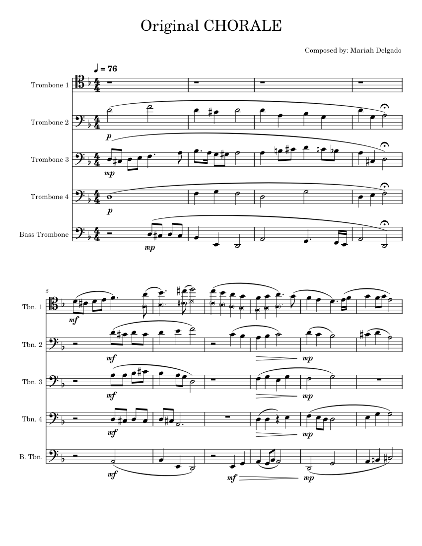 Original CHORALE Sheet music for Trombone (Brass Quintet) | Musescore.com
