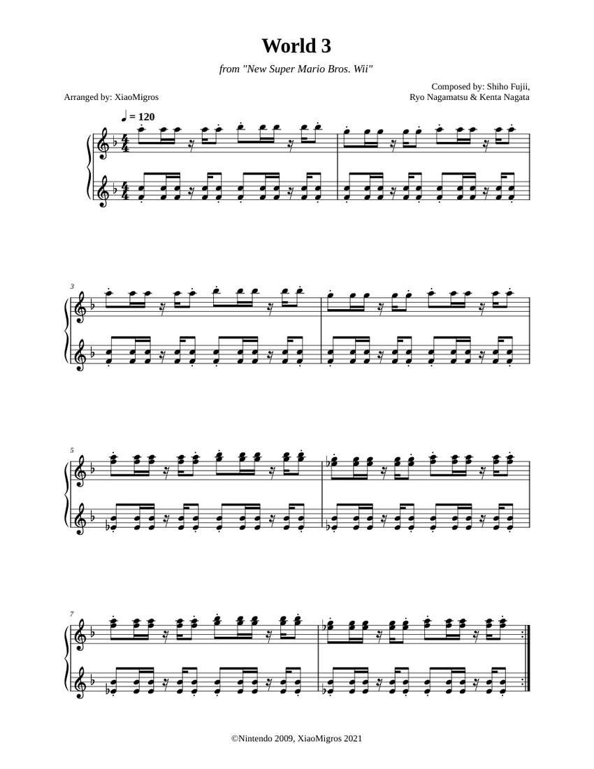 World 3 - New Super Mario Bros. Wii Sheet music for Piano (Solo) |  Musescore.com