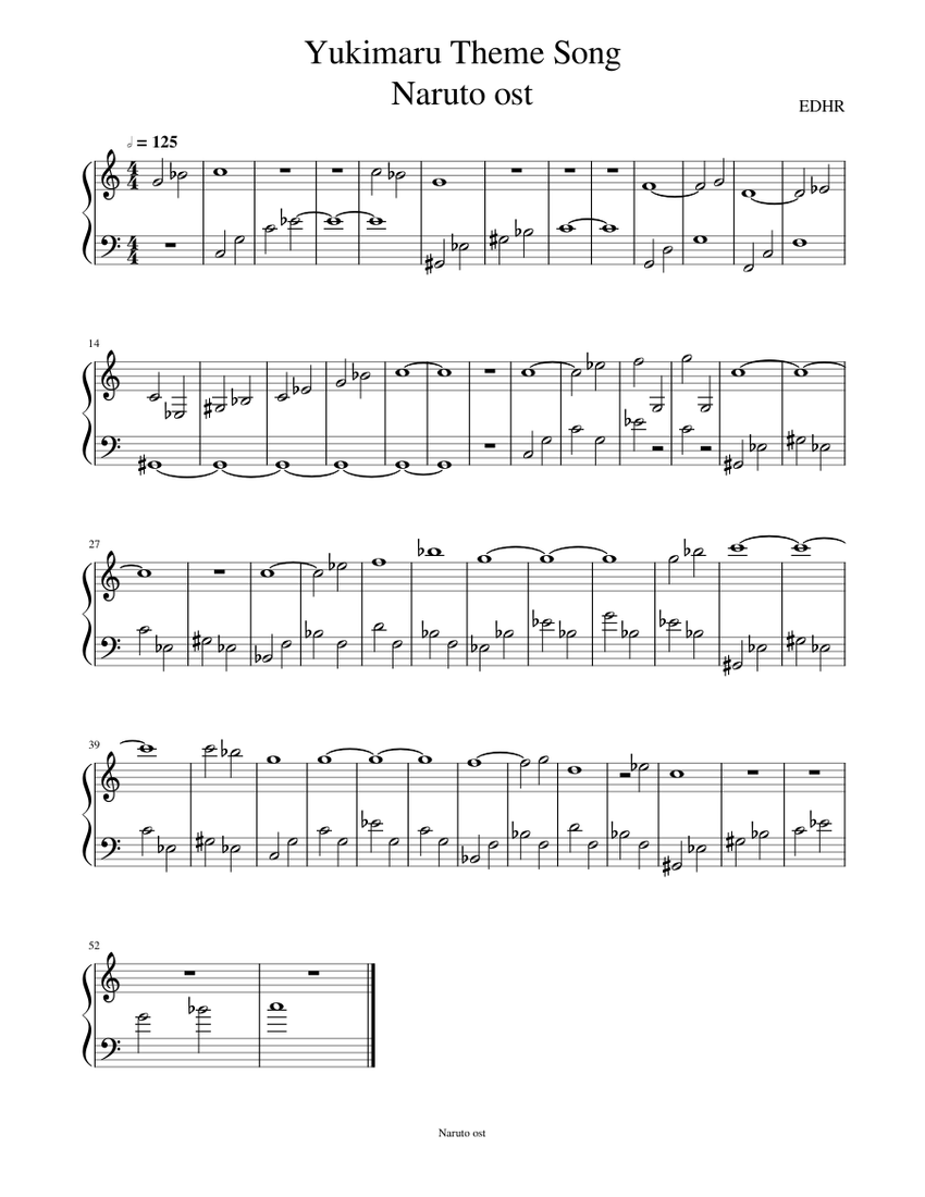 Yukimaru Theme Song Naruto ost Sheet music for Piano (Solo) | Download and  print in PDF or MIDI free sheet music | Musescore.com