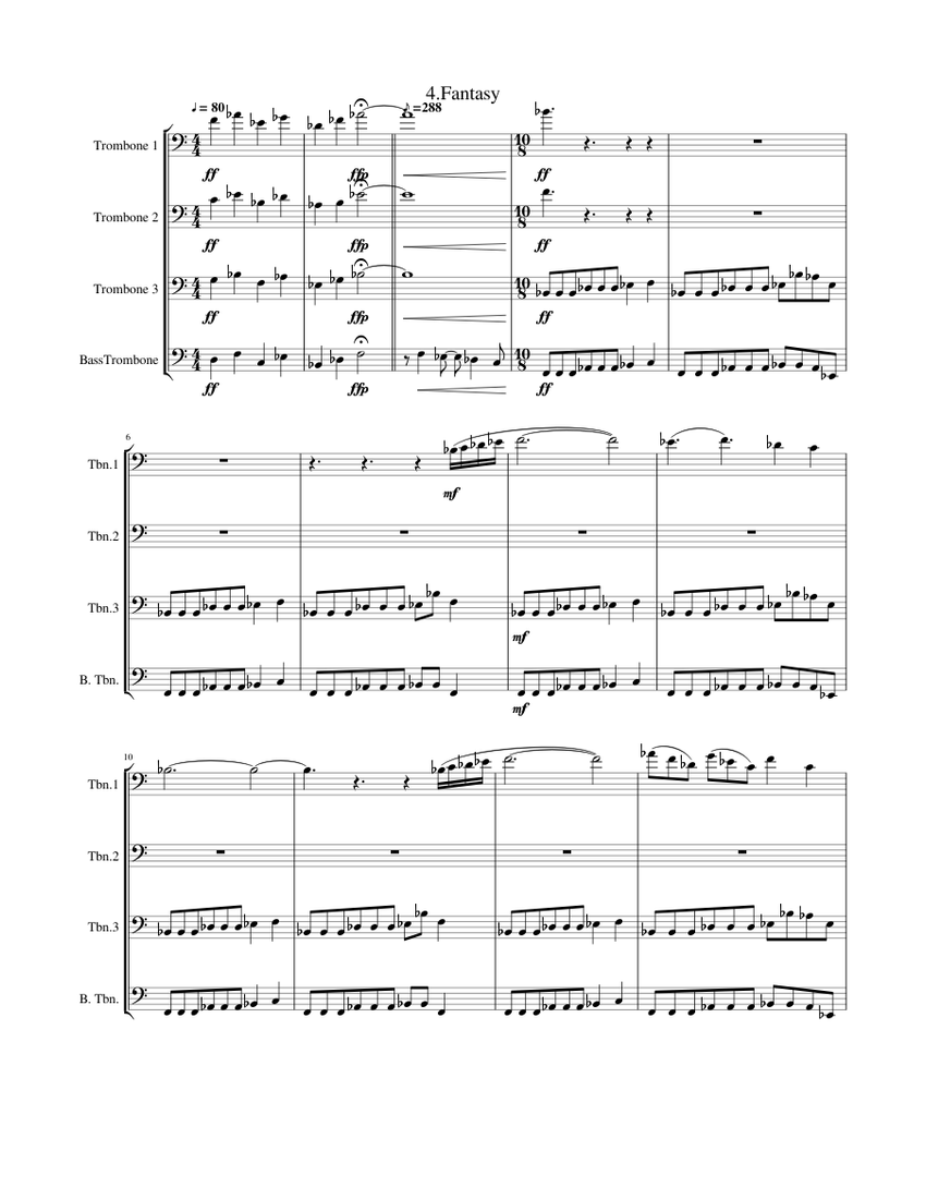 Suite for Trombones 4.Fantasy Sheet music for Trombone, Trombone bass ...