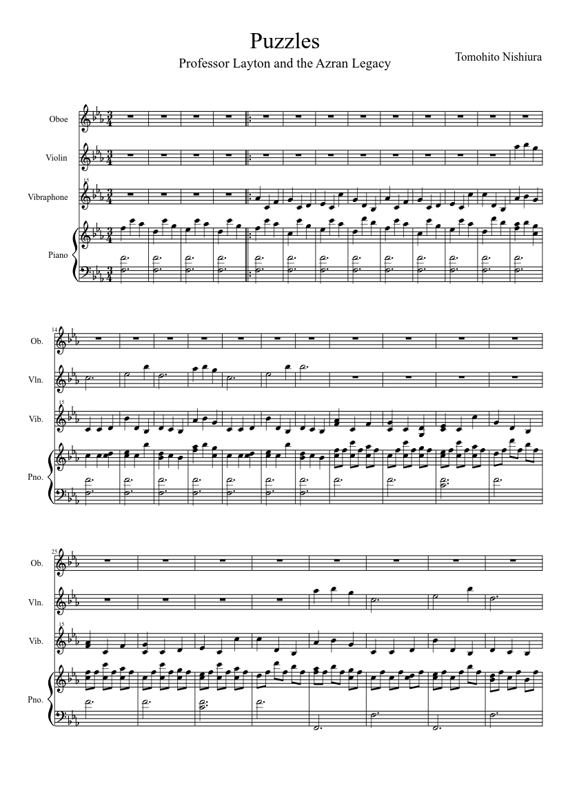 Professor Layton and the Azran Legacy - Puzzles Sheet music for Piano,  Oboe, Violin (Mixed Trio) | Musescore.com