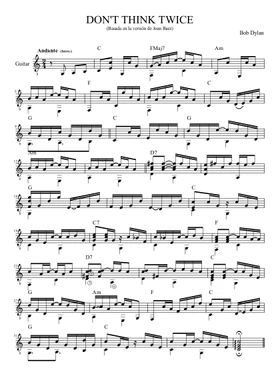 Don't Think Twice, It's All Right by Bob Dylan free sheet music | Download  PDF or print on Musescore.com