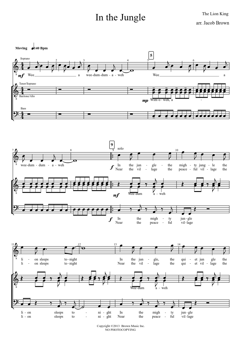 In the Jungle Sheet music for Tenor, Bass voice, Baritone (Choral ...