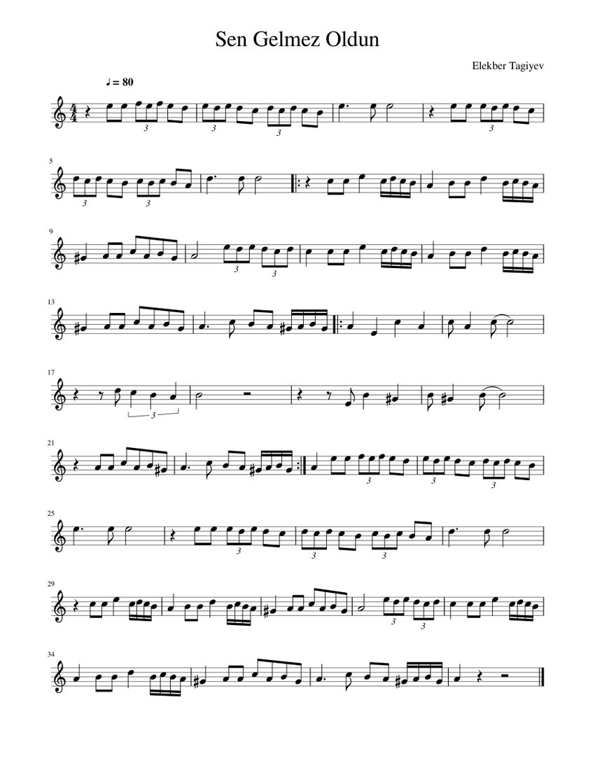 Sen Gelmez Oldun Sheet music for Piano (Solo) | Musescore.com