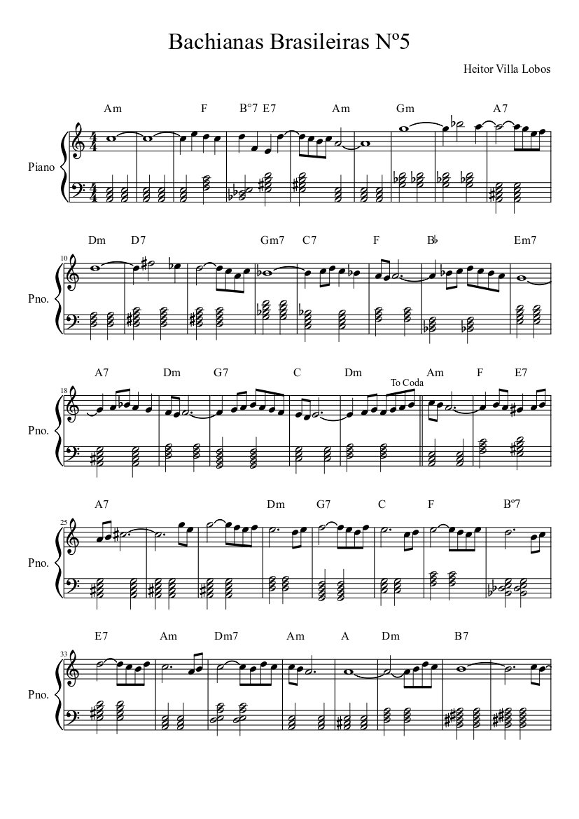 Bachianas Brasileiras #5 Sheet music for Piano (Solo) | Musescore.com