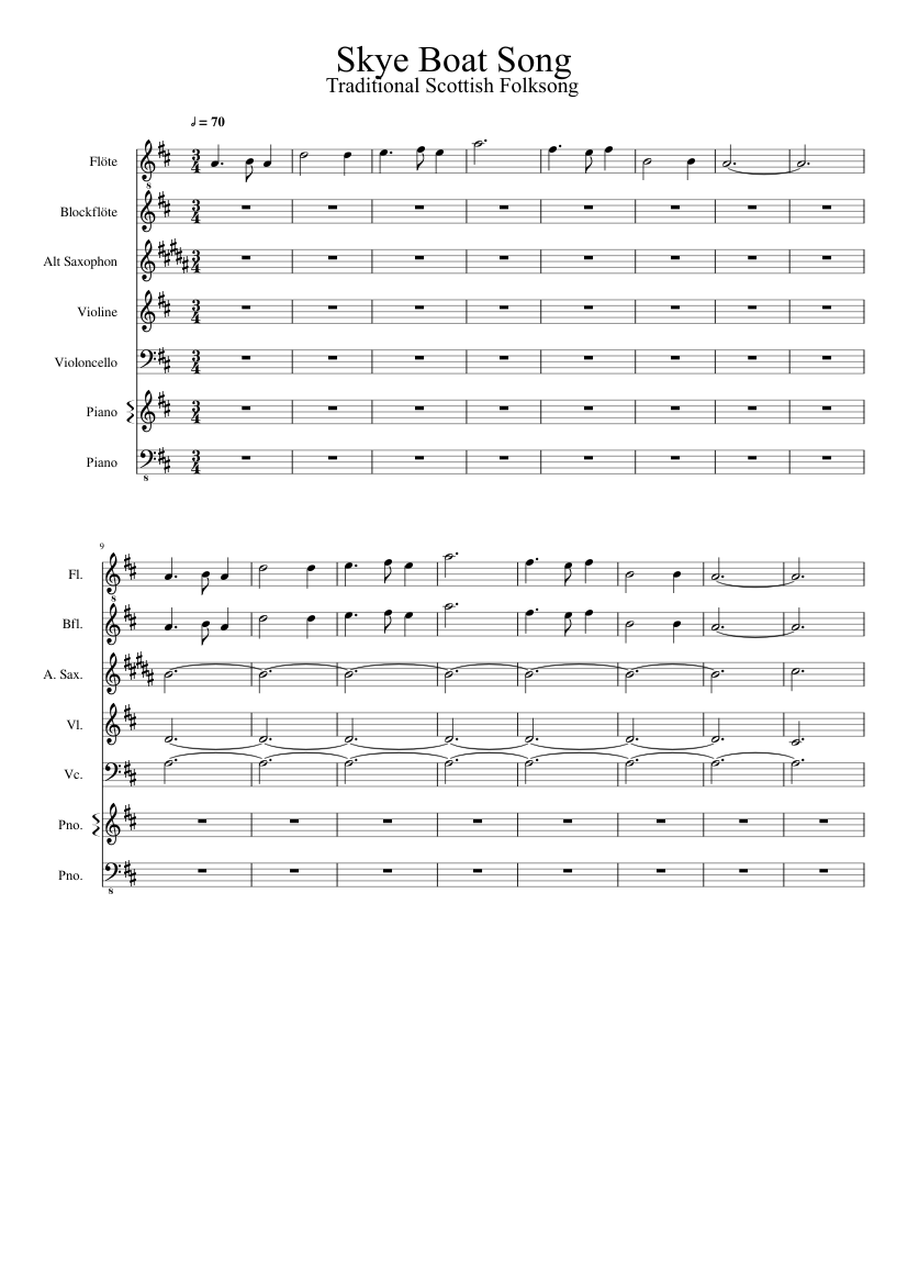 The Skye Boat Song (Outlander Theme Song) for small orchestra Sheet music  for Piano, Violin, Flute, Saxophone (Alto) & more instruments (Mixed  Ensemble) | Musescore.com