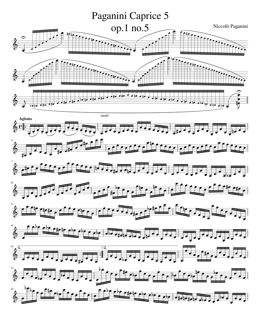 Paganini Caprice No.5 Sheet music for Violin (Solo) | Musescore.com