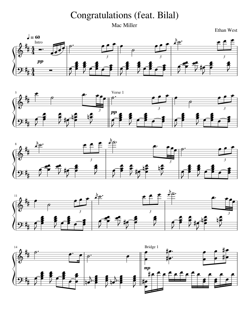 Piano Sheet Music: 🎂 Mac Miller — Congratulations Piano Sheets