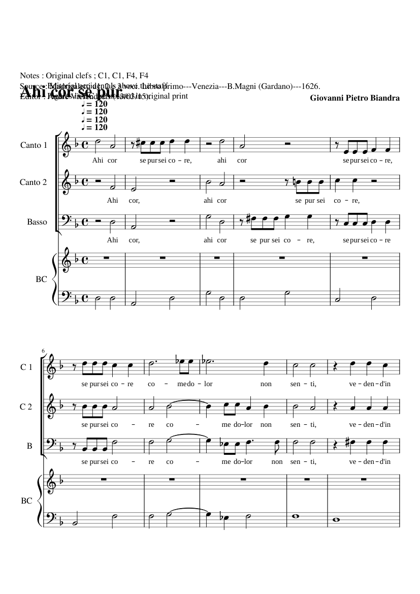 Ahi cor se pur sei core