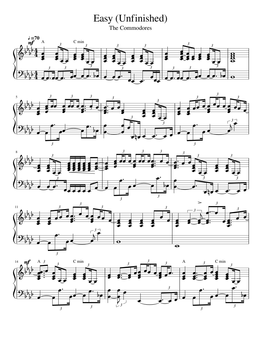 Easy - The Commodores (unfinished) Sheet music for Piano (Solo) |  Musescore.com