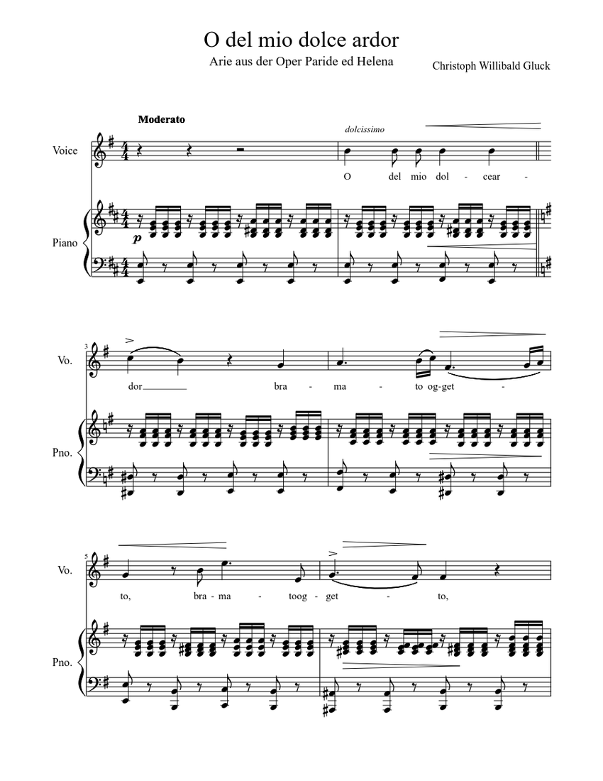 O del mio dolce ardor Sheet music for Piano, Voice (Other) (Piano-Voice) |  Musescore.com