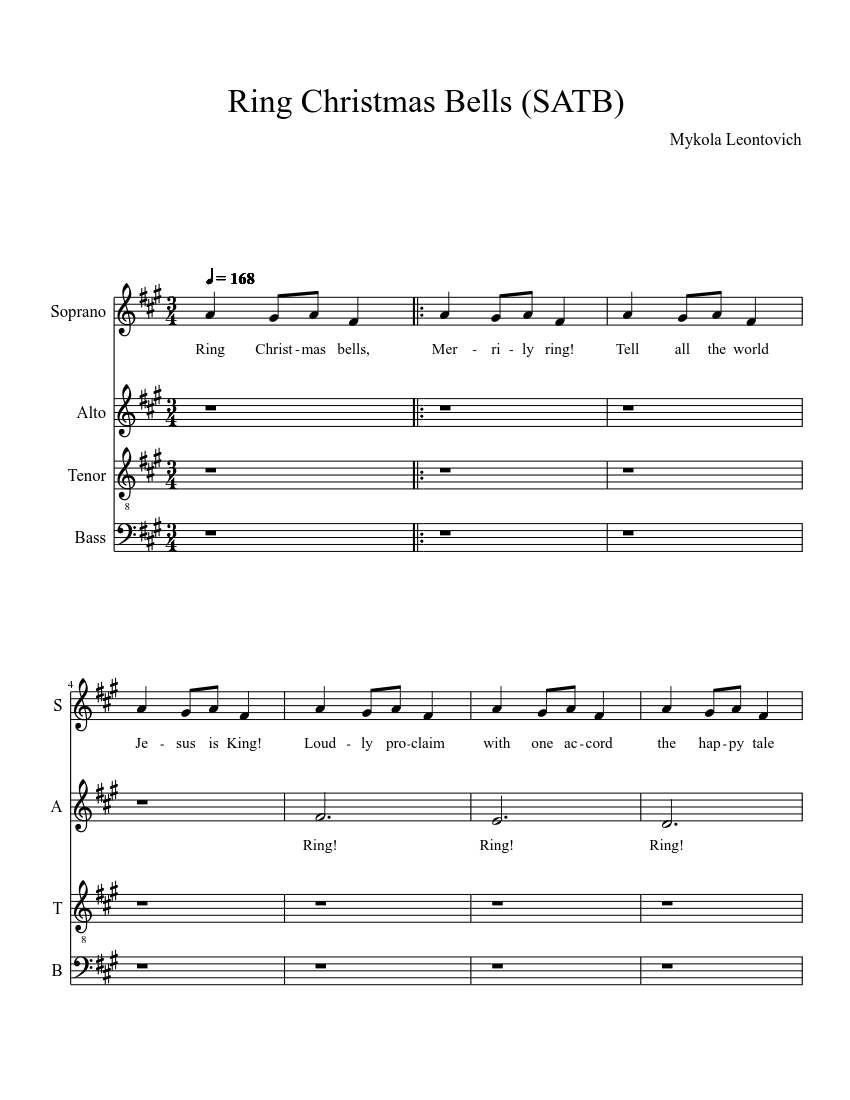 Ring Christmas Bells (SATB) Sheet music for Bass guitar (Solo) |  Musescore.com