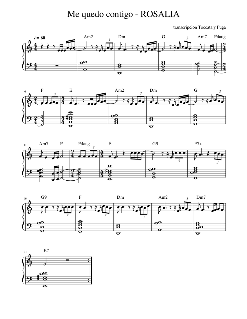 Me quedo contigo - Rosalía Sheet music for Piano (Solo) | Musescore.com