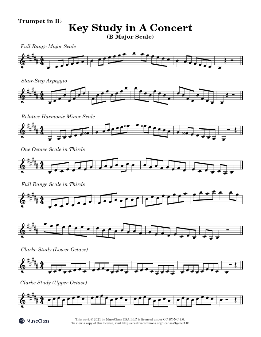 Key Study In B Major For Trumpet Sheet Music For Trumpet In B-flat ...