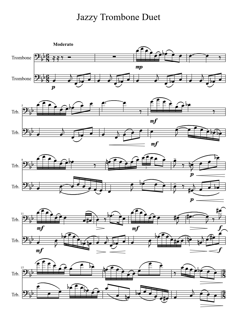 Jazzy trombone duet (finished) Sheet Music for Trombone (Brass Duet ...