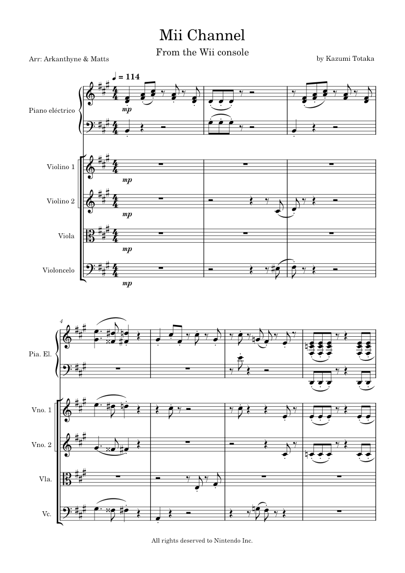 Mii Channel Theme – Kazumi Totaka Sheet music for Piano, Violin, Viola ...