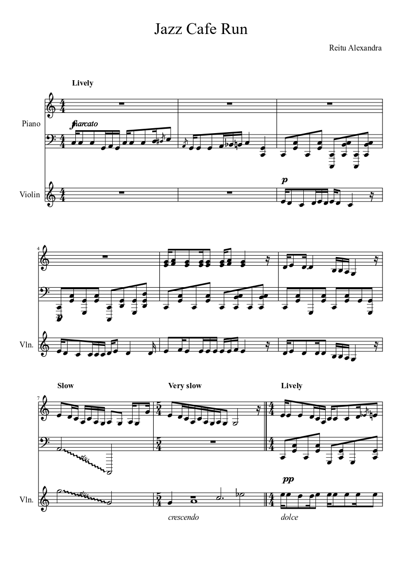 Jazz Cafe Run Sheet music for Piano, Violin (Solo) | Musescore.com