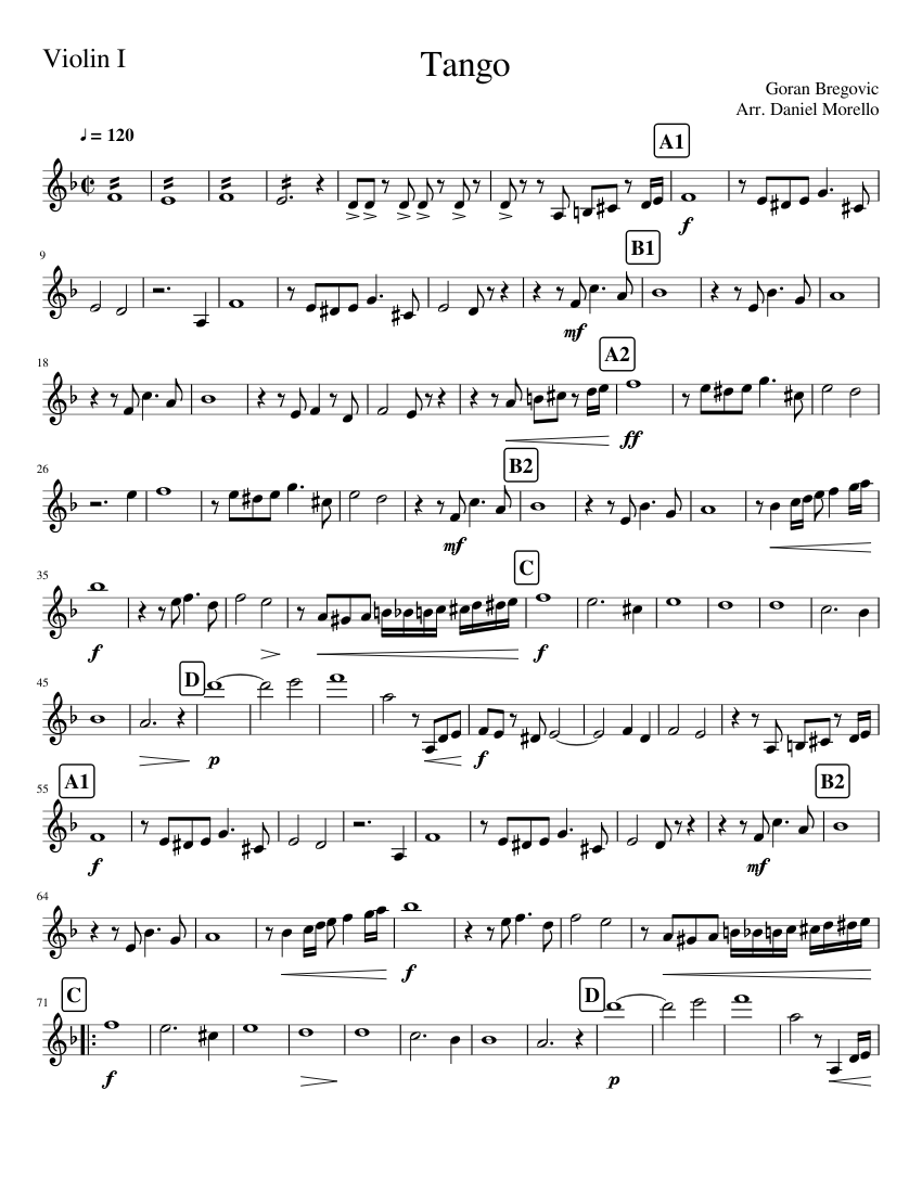 fad psykologi utilfredsstillende 4983304 Underground Tango Goran Bregovic String Quartet Violin I Sheet  music for Violin (Solo) | Musescore.com