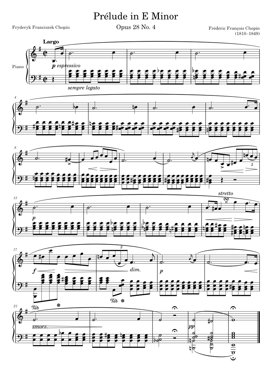 Prélude Opus 28 No. 4 in E Minor – Chopin Sheet music for Piano (Solo) |  Musescore.com
