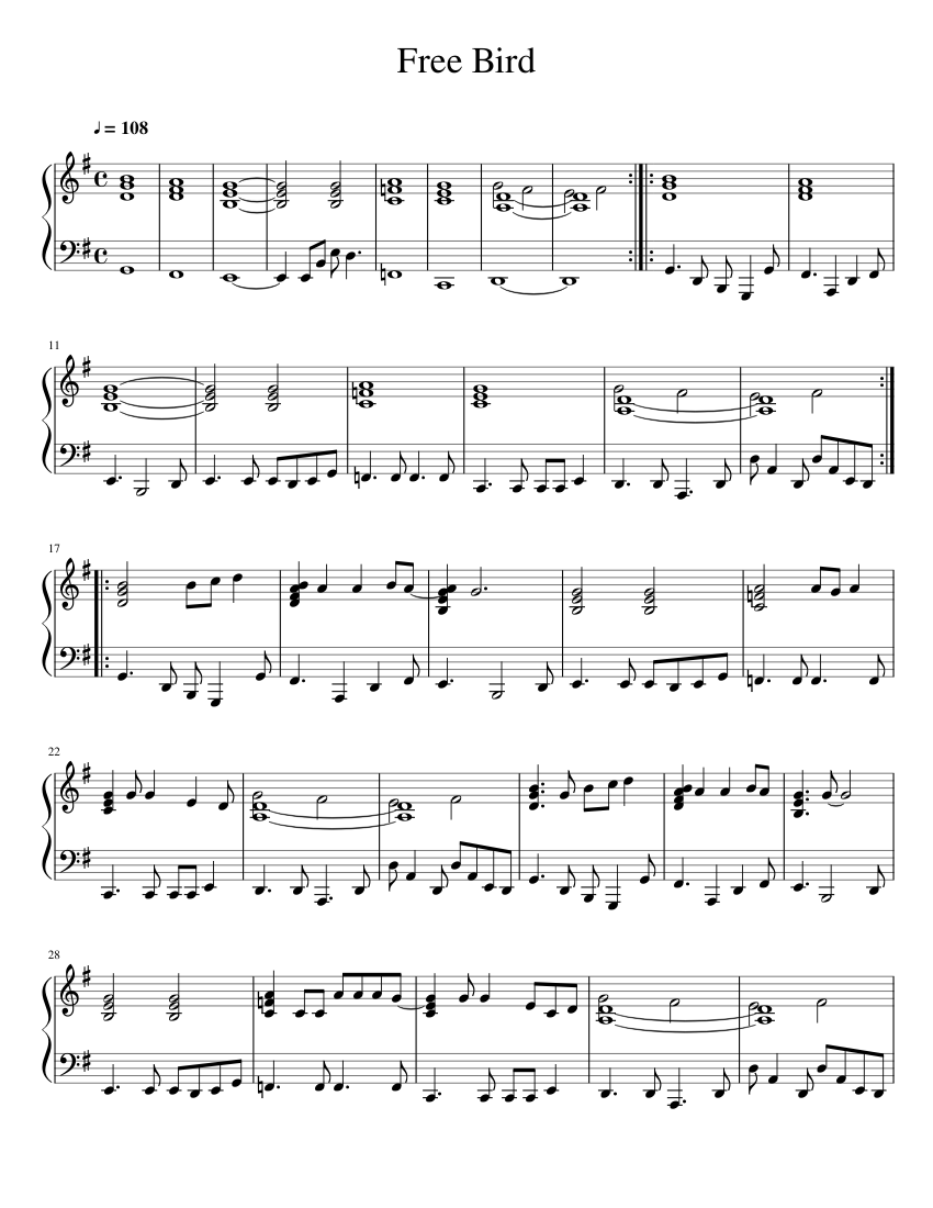 Free Bird Sheet Music For Piano Solo Easy Musescore Free Bird Sheet Music For Piano Solo Easy Musescore